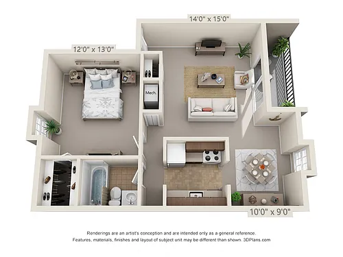 Floor plan 1 Bedroom, 1 Bath 800