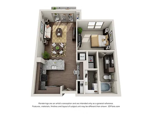 Floor plan One Bedroom One Bath - A2.2