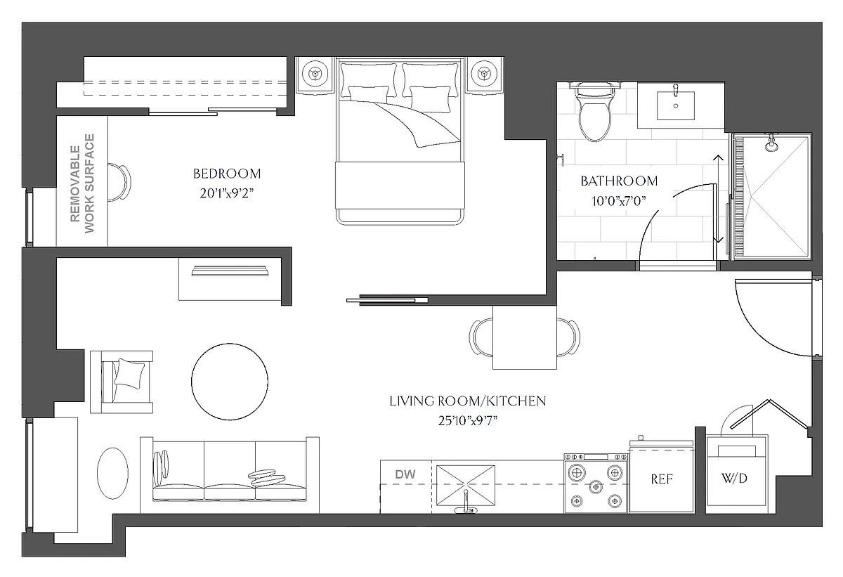 Floor plan One Bedroom (1F)