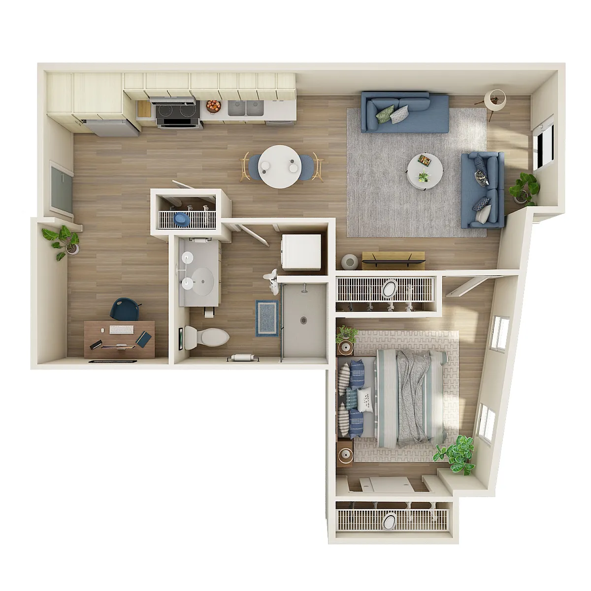 Floor plan 1 Bed, 1 Bath Den - G