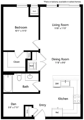 Floor plan AD1 One Bed Den