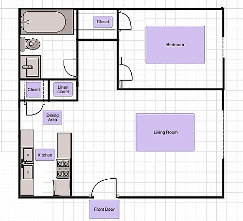 Floor plan One Bedroom Downstairs Unit
