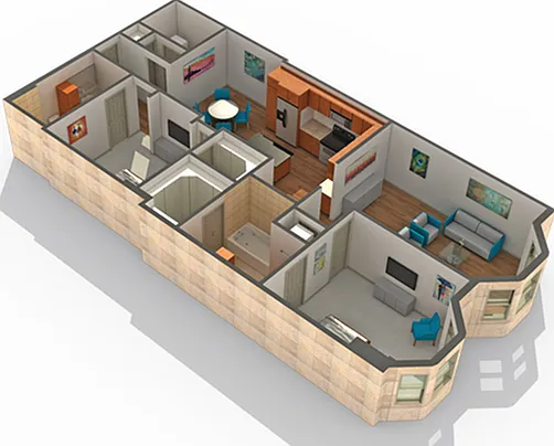 2 BR x 2 BA - B Floorplan 2 BR x 2 BA - B Floorplan
