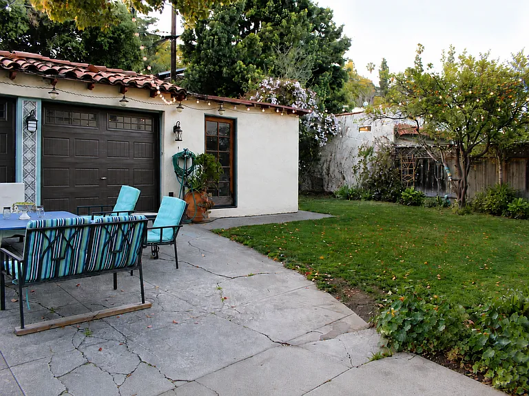 Grassy, fenced backyard