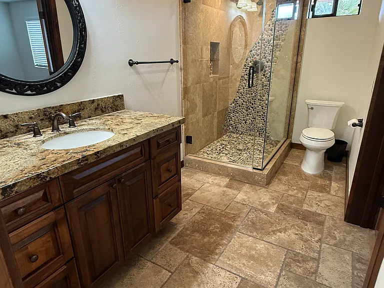 Full Bath right off the kitchen that attaches to a bedroom.