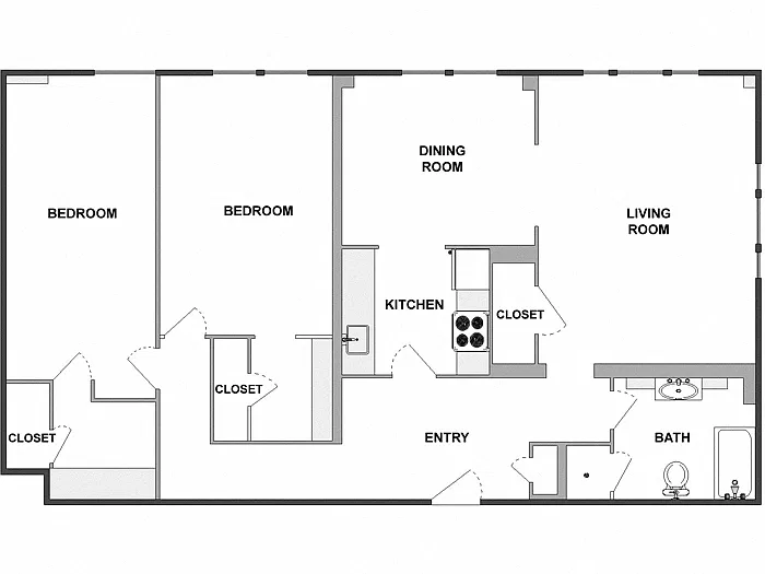 Floor plan 2 Bed / 1 Bath: Type A