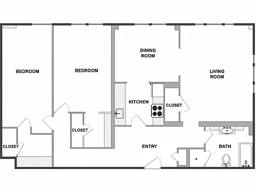 Floor plan 2 Bed / 1 Bath: Type A