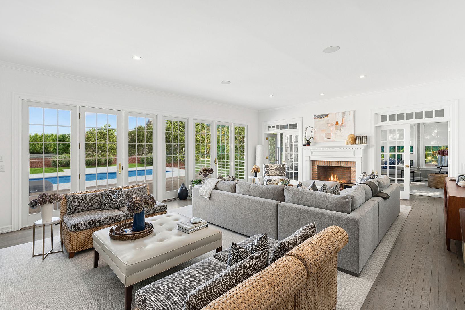  Great Room with Fireplace and pool view