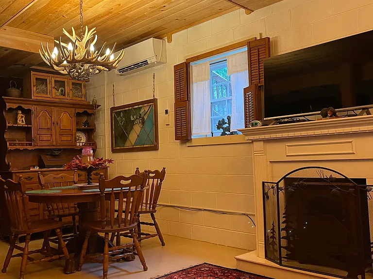 Antler chandelier over dinning table