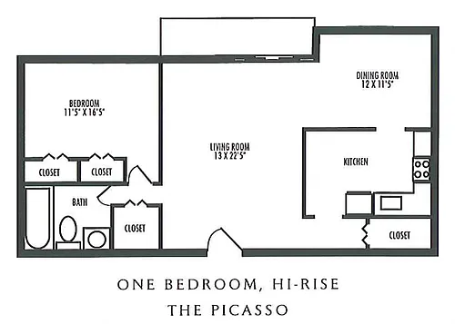 Floor plan 1 Bedroom 1 Bathroom Hi-Rise