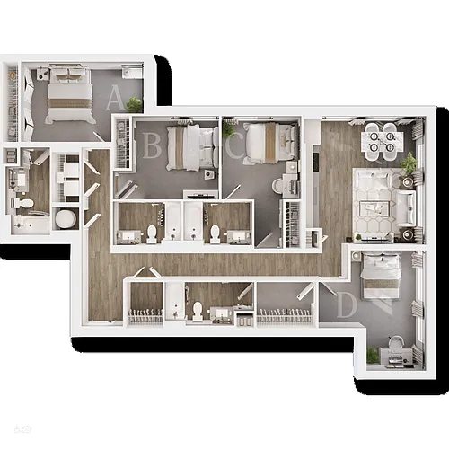 Floor plan Four Bedroom F - IU Bloomington 2027 - 2028