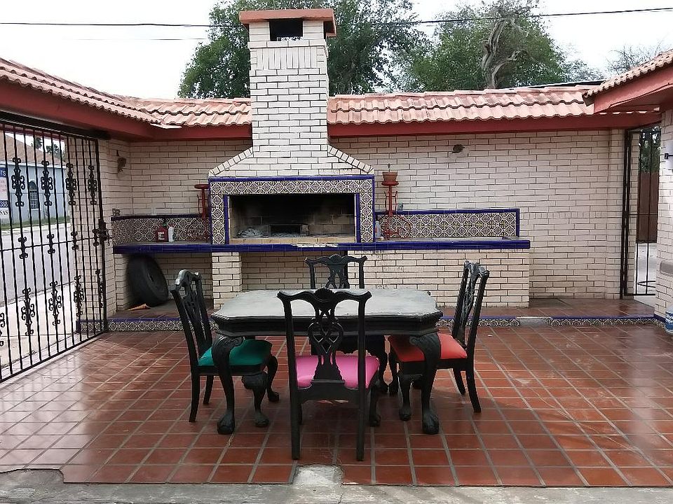 Beautiful patio with a chimney for great BBQs