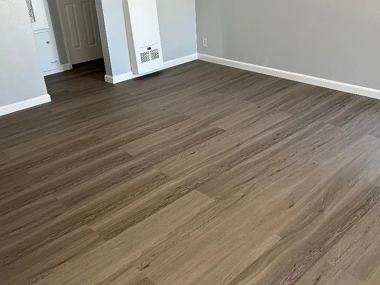 living room/wall unit heater and brand new linemate floor