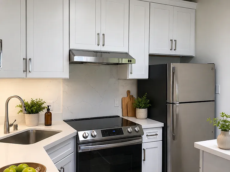 Under cabinet lighting and skylight in kitchen