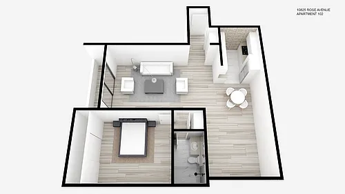 Floor plan One Bed ~ One Bath with Den