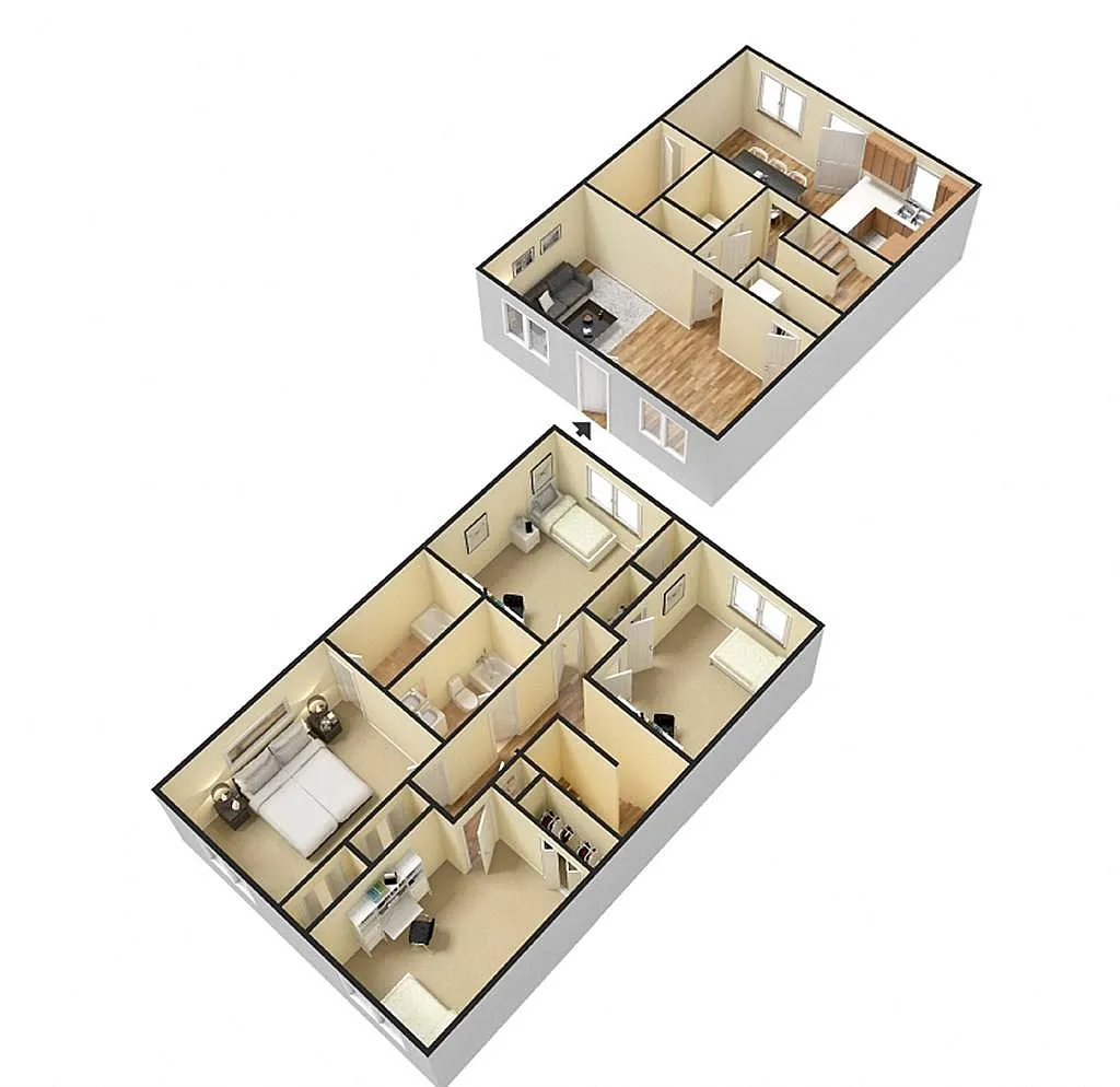 Floor plan D1 Four Bedroom Townhome