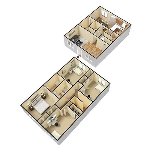Floor plan D1 Four Bedroom Townhome