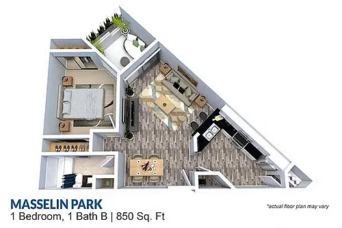 Floor plan 1 Bedroom 1 Bath 850 sq ft