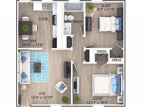 Floor plan 2 x 1 Comfort