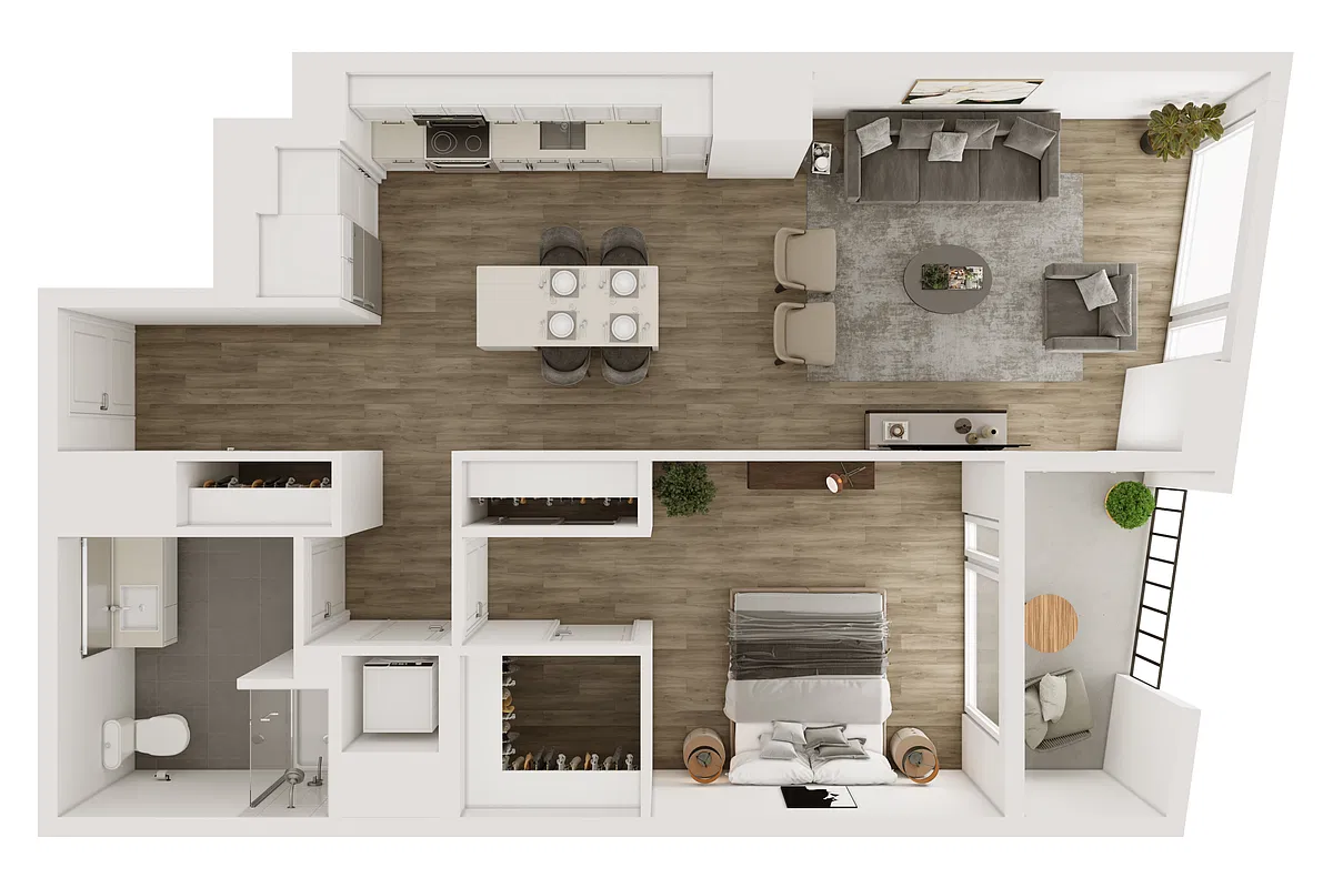 Floor plan A2: 1 BR/1BA 764 SF