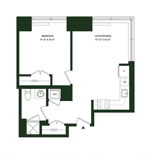 Floor plan Residence 13 - North: 1BR 1BA