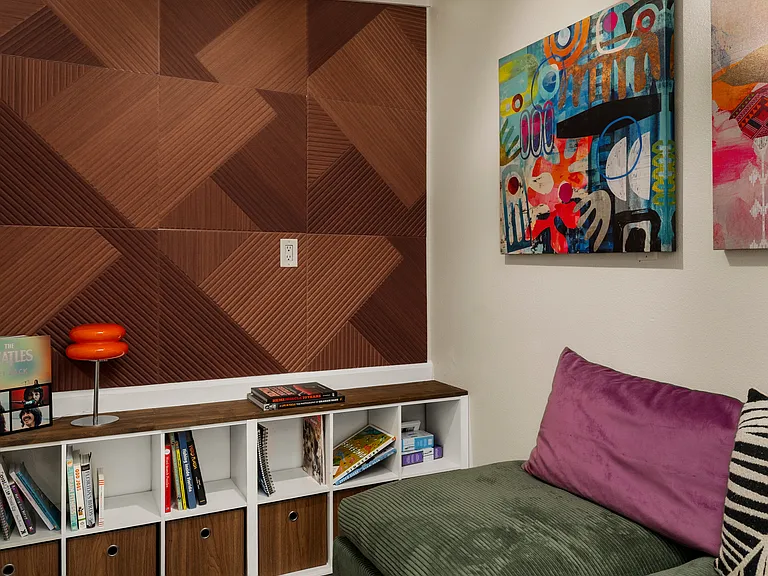 Cozy quite reading nook with childrens books and toys.