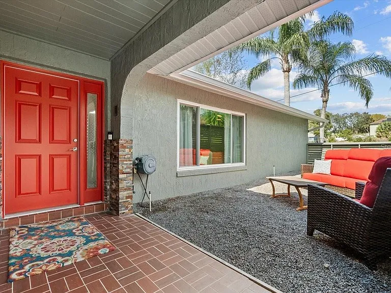 fenced front patio