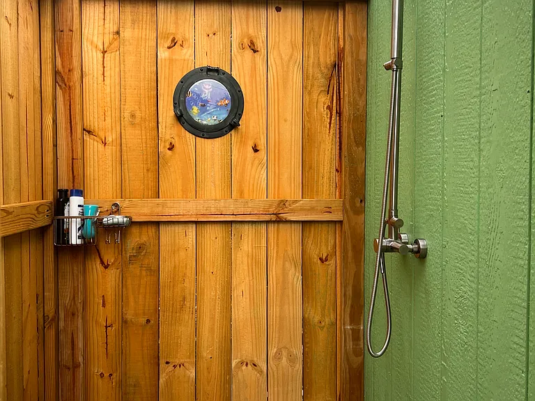 Outside shower with hot and cold water