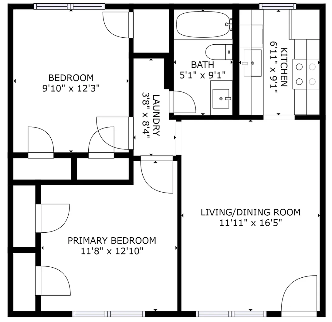 Floor plan 2 bed 1 bath