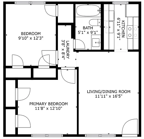 Floor plan 2 bed 1 bath