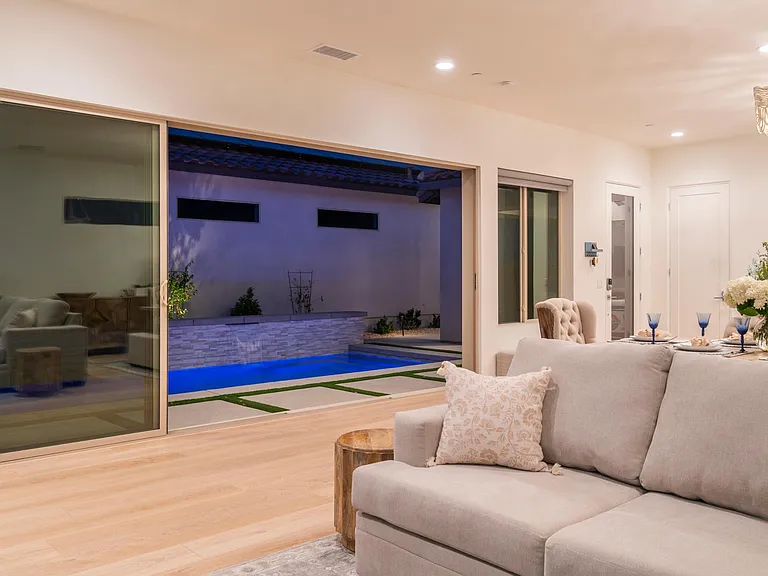 Bring indoor living outdoors with the convenience of the slider door.