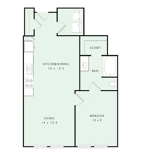 Floor plan A12 1x1 757sqft