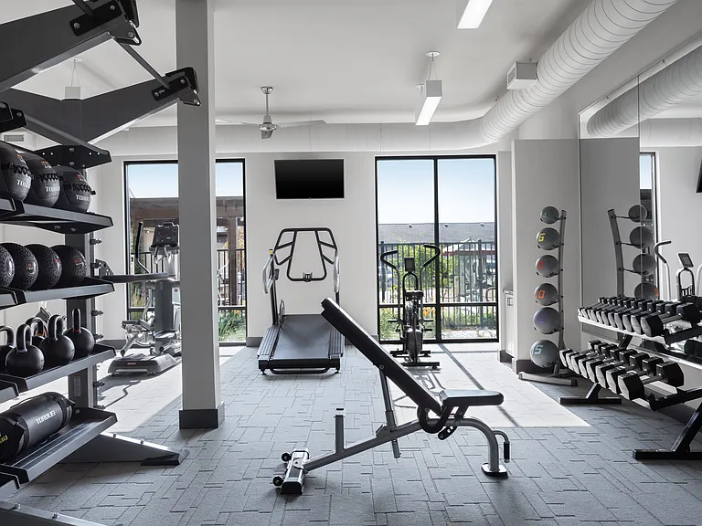 Stay active with a fully equipped fitness center right at home.