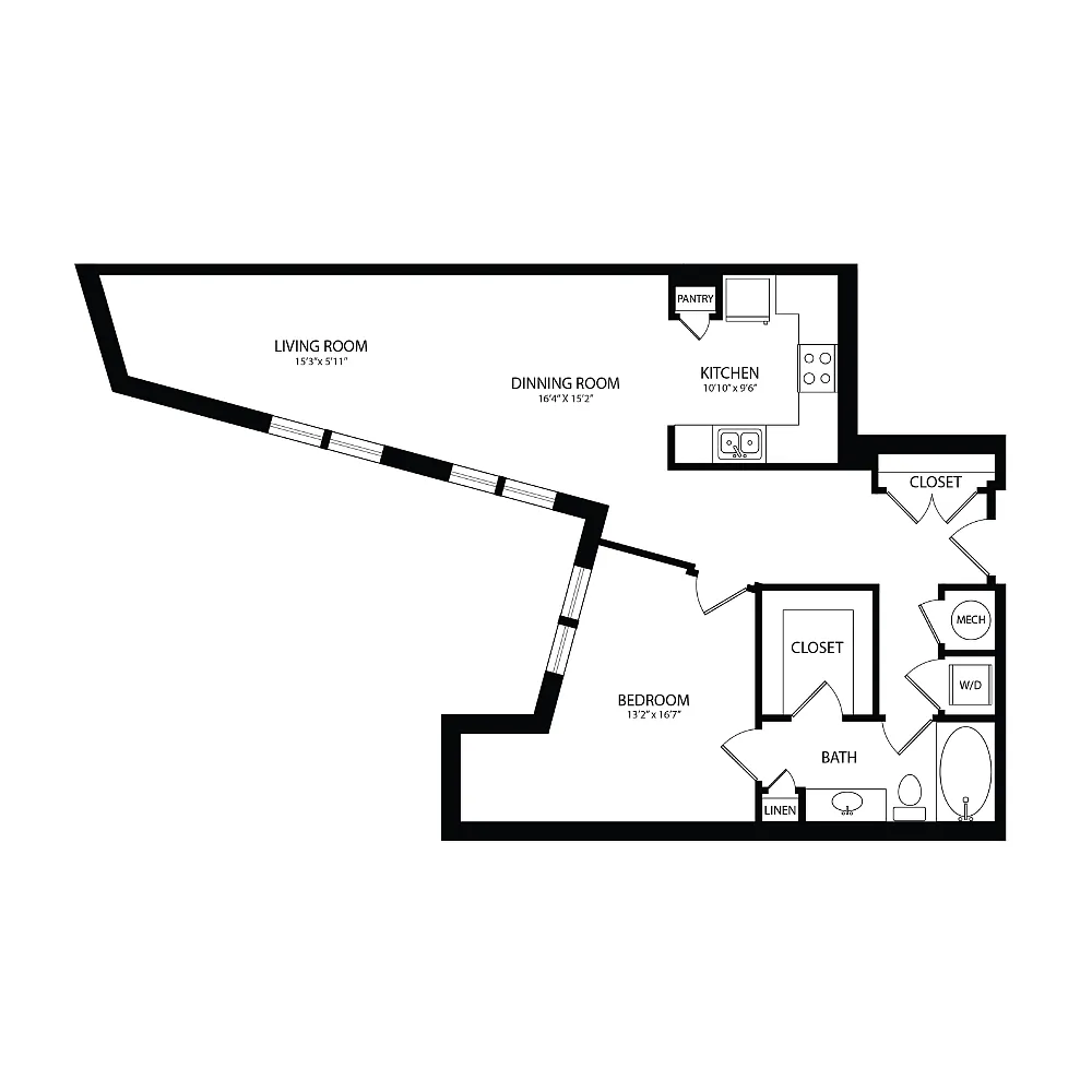 Floor plan 1 Bedroom, 1 Bath 961 SF A5C