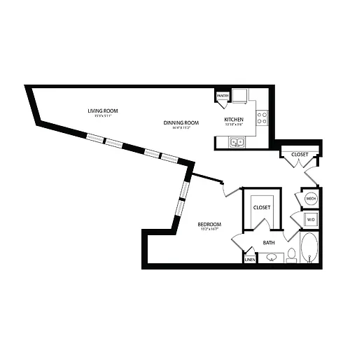 Floor plan 1 Bedroom, 1 Bath 961 SF A5C