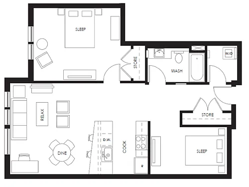 Floor plan 1 w/ Den 900 sf