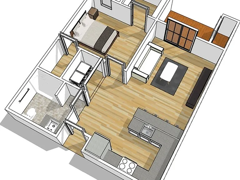 1 bedroom, 1 bath - 3D 1 bedroom, 1 bath - 3D