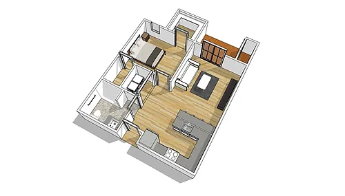 Floor plan 1 Bedroom, 1 Bath