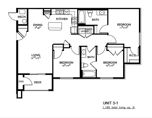 Floor plan Three Bed Two Bath