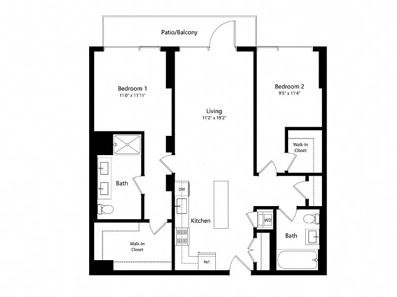 Floor plan 2 Bedroom - 2 Bath | B07