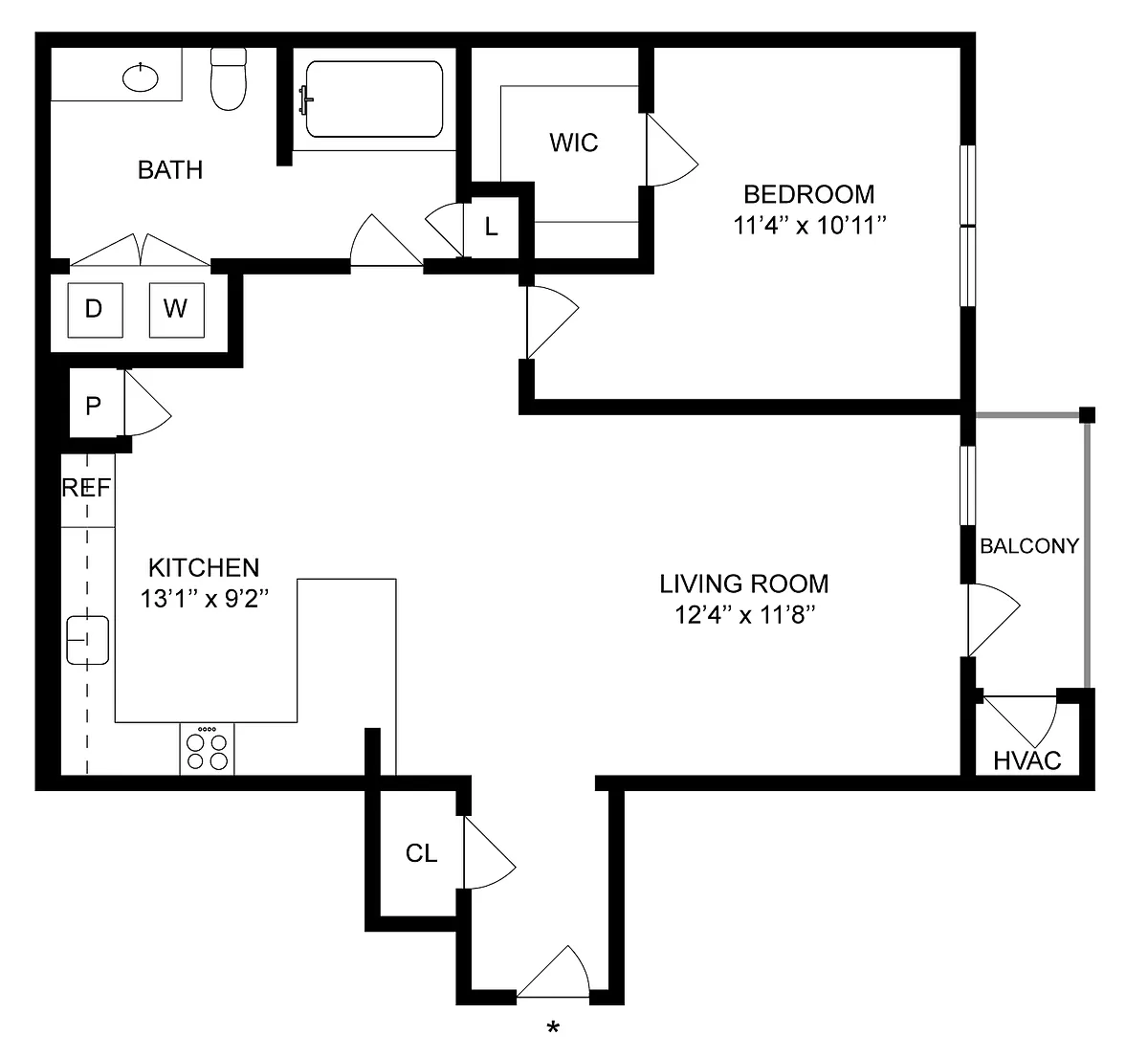 Floor plan 1 Bed/1 Bath-A2
