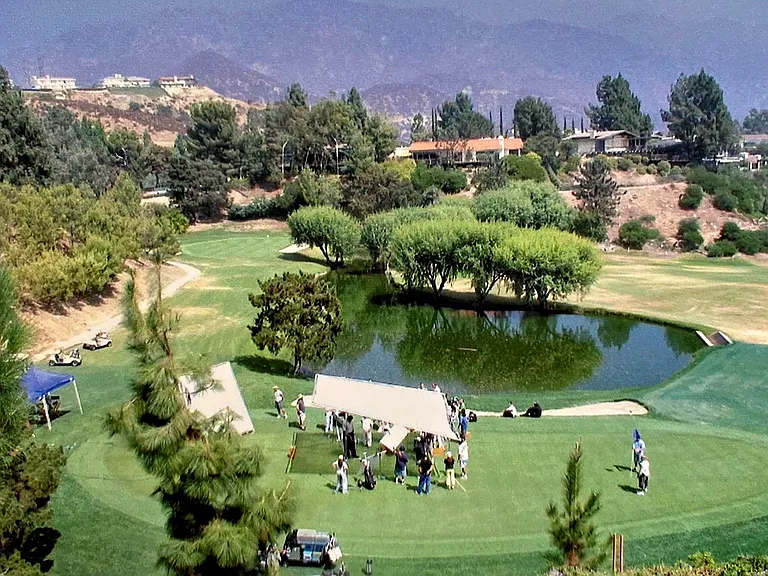 View from front of the house of the La canada Country Club golf course and the magnificant San Gabriel mountains in the background.