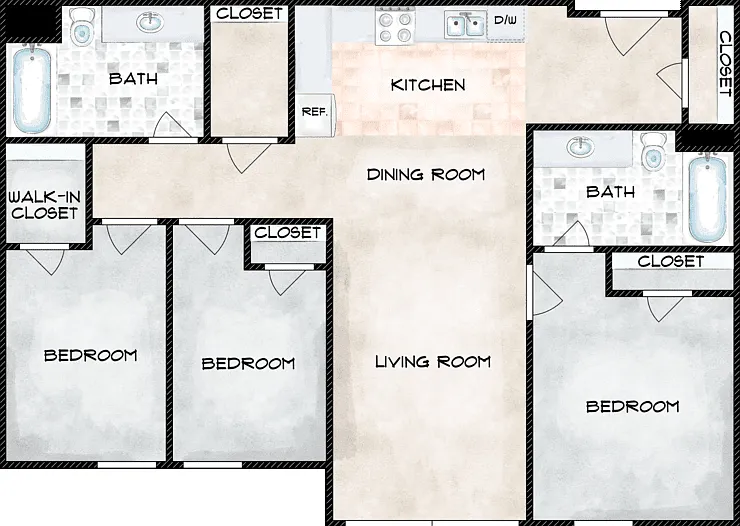 Three Floorplan Diagram