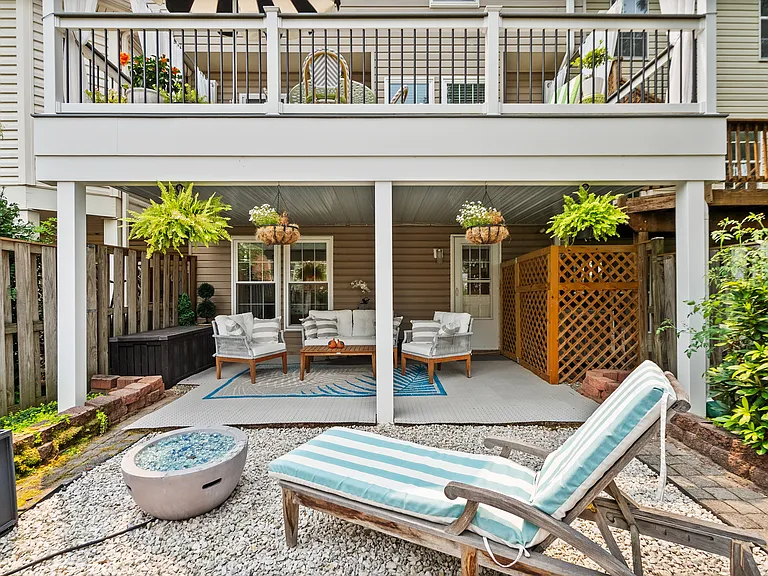 Backyard with fire pit and deck