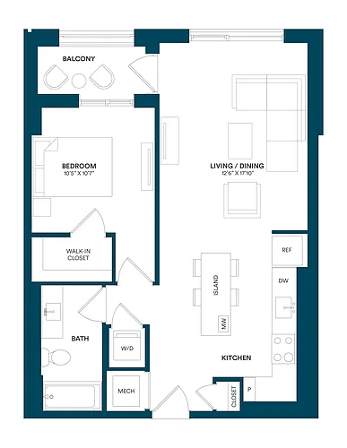 Floor plan 1 Bed/1 Bath-C TYP 01