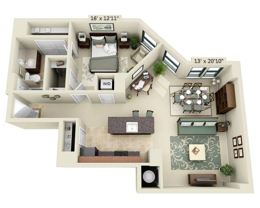 Floor plan One Bedroom A1J