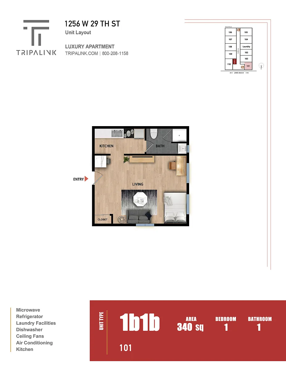 Floor plan Studio - 340 sqft