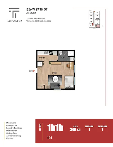 Floor plan Studio - 340 sqft