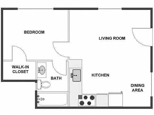 Floor plan 1 Bed / 1 Bath: Type D