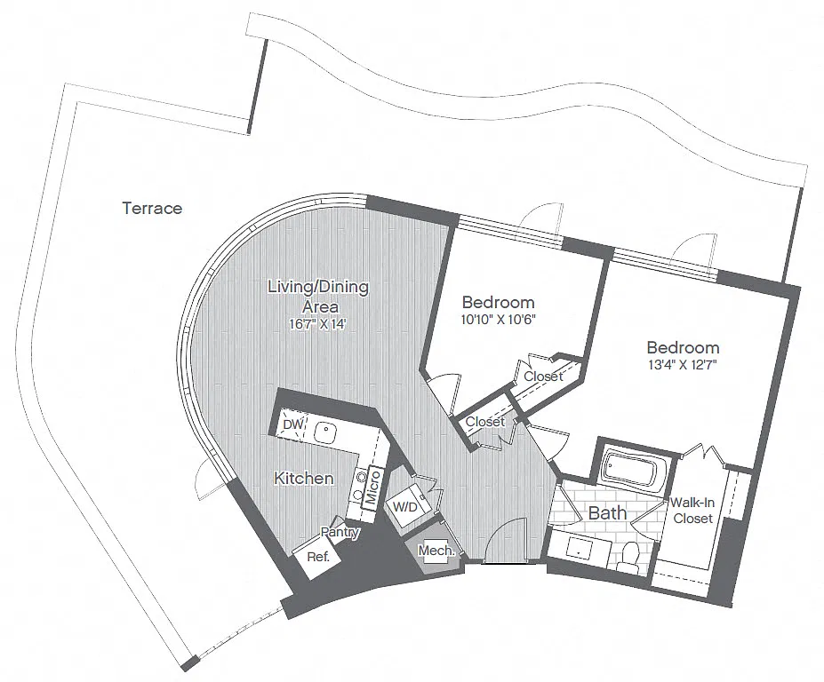 Floor plan 2 Bed/1 Bath-B14